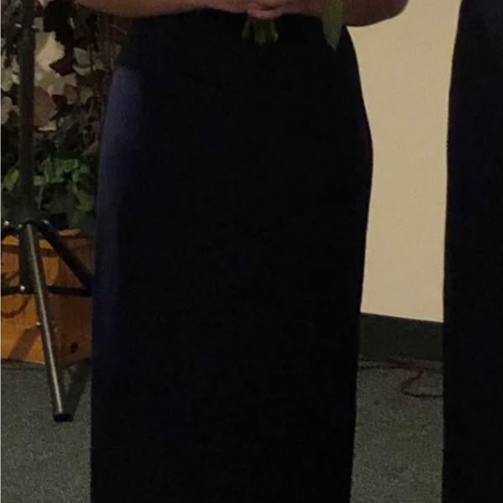 Elegant of the shoulder Navy Blue David’s bridal dress with slit up back sz 8